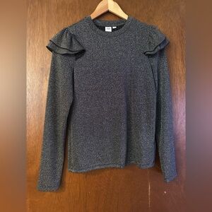NWOT GAP Silver Sparkly Ruffle Long Sleeve Top
